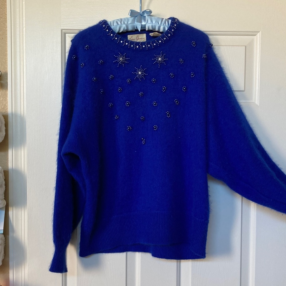 Chic Royal Blue Women's Sweater with Embellishments